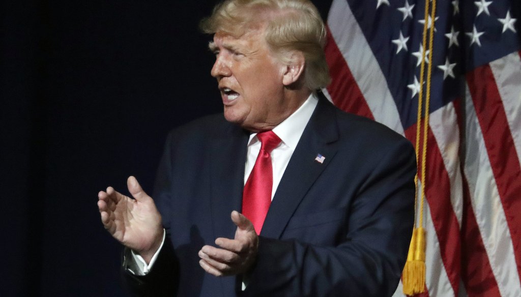 Former President Donald Trump applauds the crowd after he spoke at the North Carolina Republican Convention Saturday, June 5, 2021, in Greenville, N.C. (AP)