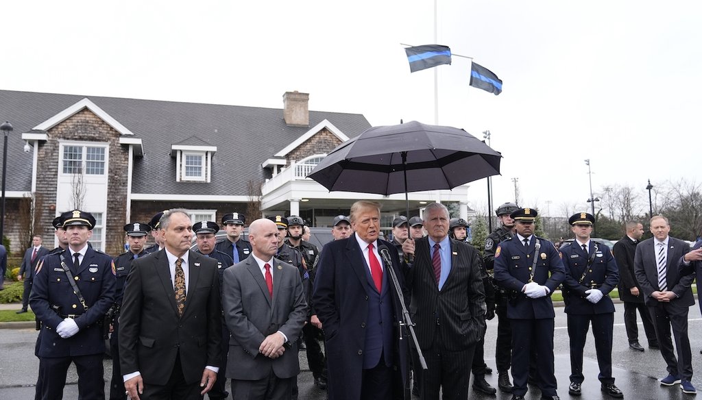 Former President Donald Trump speaks March 28, 2024, during a news conference after the wake of New York City police officer Jonathan Diller in Massapequa Park. N.Y. Diller was shot and killed during a traffic stop. (AP)