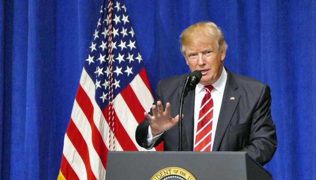 President Donald Trump speaks to members of military during his first visit to the headquarters of the U.S. Central Command at MacDill Air Force Base in Tampa, Fla., on Feb. 6, 2017. (James Borchuck/Tampa Bay Times)