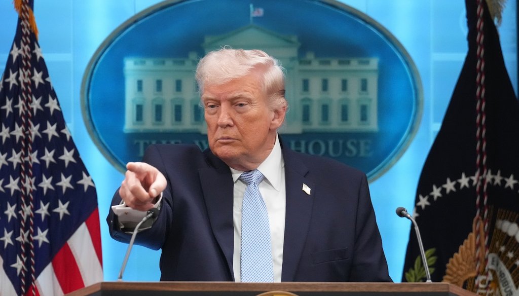 President Donald Trump speaks with reporters during a news conference in the James Brady Press Briefing Room at the White House, April 6, 2026, in Washington. (AP)