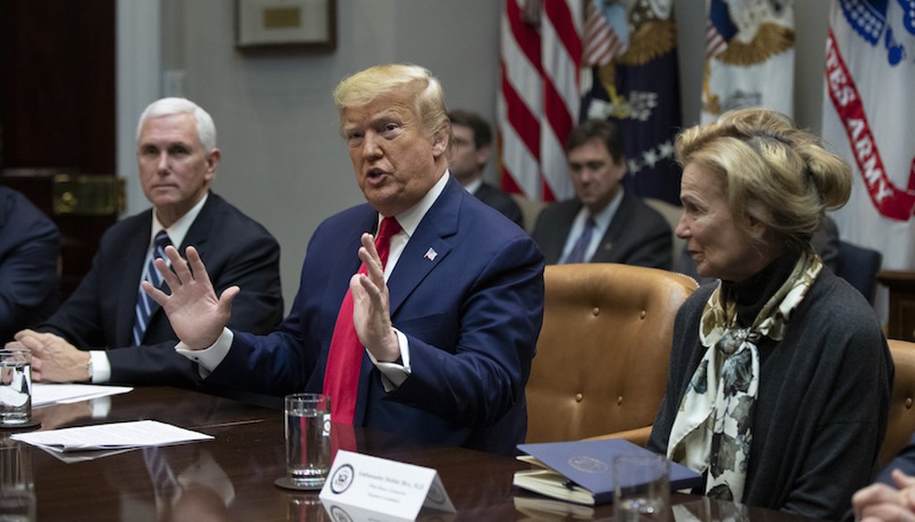 President Donald Trump with Vice President Mike Pence and White House coronavirus response coordinator Dr. Deborah Birx, speaks during a coronavirus briefing with Airline CEOs at the White House.(AP Photo/Manuel Balce Ceneta)