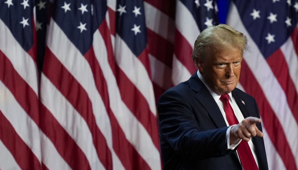 Former President Donald Trump, soon to be president-elect, at an election night watch party on Nov. 6, 2024, in West Palm Beach, Fla. (AP)