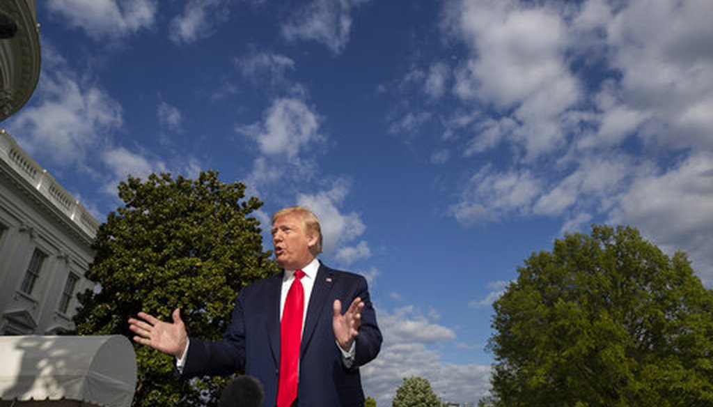 President Donald Trump speaks with reporters as he departs the White House, Friday, May 1, 2020, in Washington. Trump was en route to Camp David, Md. (AP)