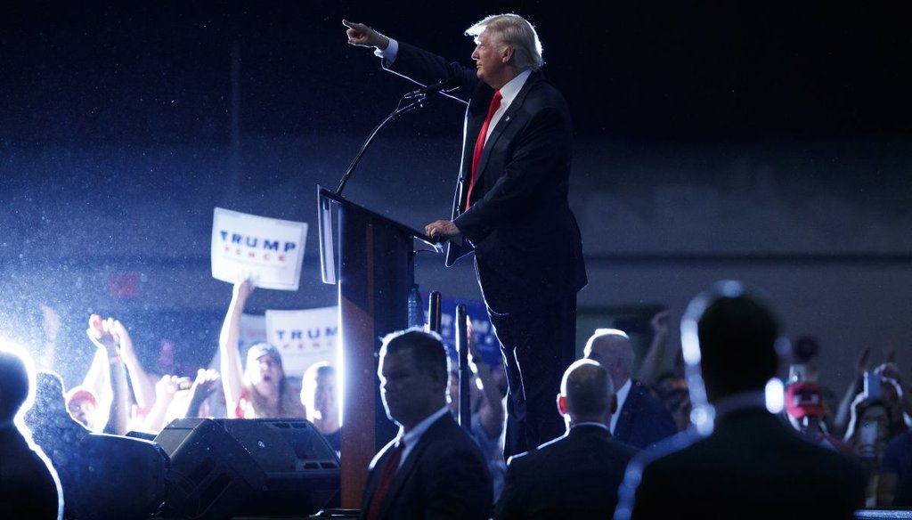 Republican presidential candidate Donald Trump speaks during a campaign town hall at Ocean Center in Daytona Beach, Fla. (AP)