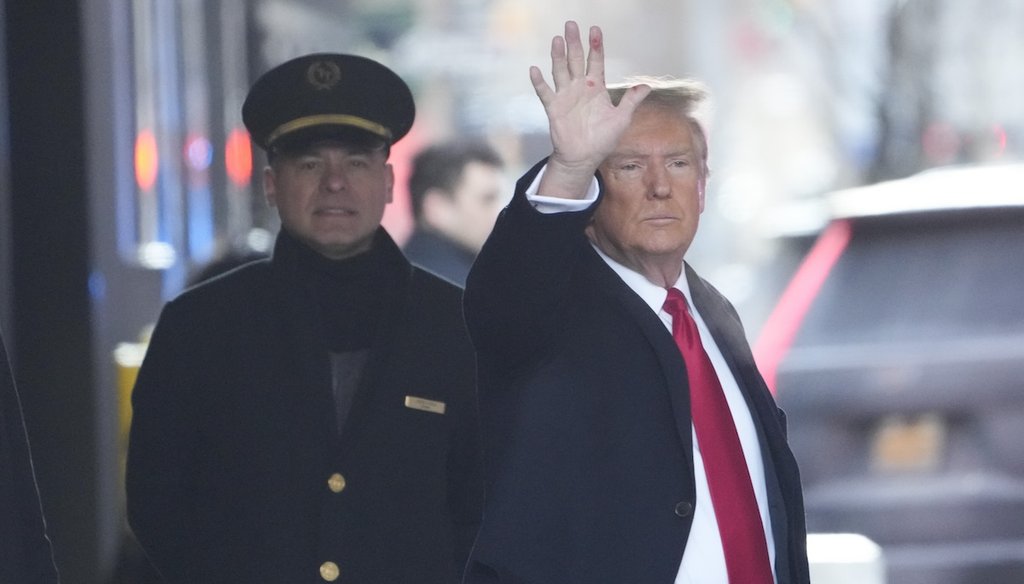 Former President Donald Trump leaves his apartment in New York, Jan. 17, 2024. Trump planned to attend the penalty phase of a New York defamation trial stemming from a writer’s claims he sexually attacked her in a store dressing room in the 1990s. (AP)