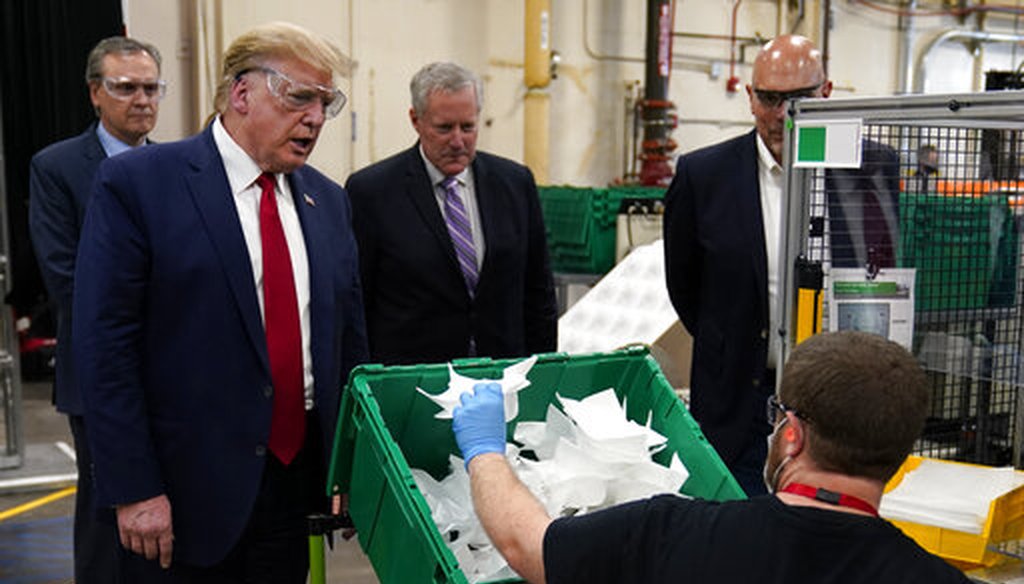 President Donald Trump participates in a tour of a Honeywell International plant that manufactures personal protective equipment, Tuesday, May 5, 2020, in Phoenix. (AP)