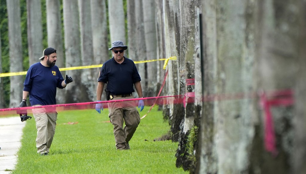 Law enforcement officials work outside of the Trump International Golf Club after the apparent assassination attempt of Republican presidential nominee and former President Donald Trump Monday, Sept. 16, 2024, in West Palm Beach, Fla. (AP)