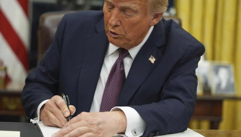 President Donald Trump signs an executive order on birthright citizenship in the Oval Office of the White House, Monday, Jan. 20, 2025, in Washington. (AP)
