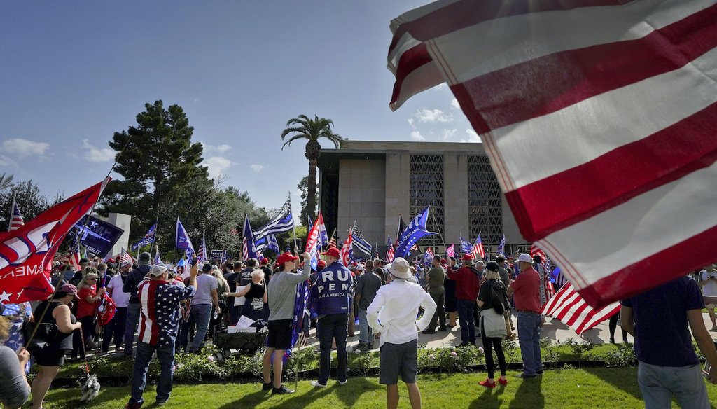 Pro Trump supporters rally outside the State Capitol, Saturday, Nov. 7, 2020, in Phoenix. President-elect Joe Biden defeated President Donald Trump to become the 46th president of the United States. (AP)