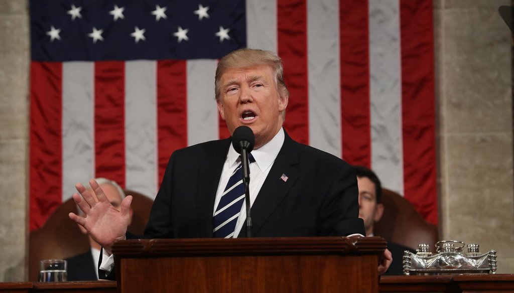 U.S. President Donald Trump addresses a joint session of the U.S. Congress on February 28, 2017.