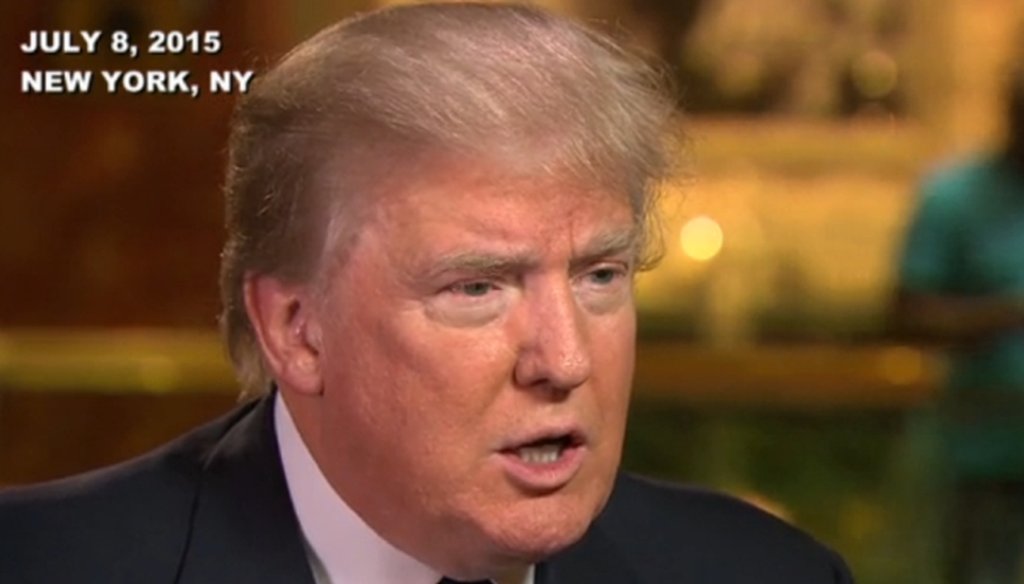 Republican presidential candidate Donald Trump sits for an interview with NBC's Katy Tur on July 8, 2015.