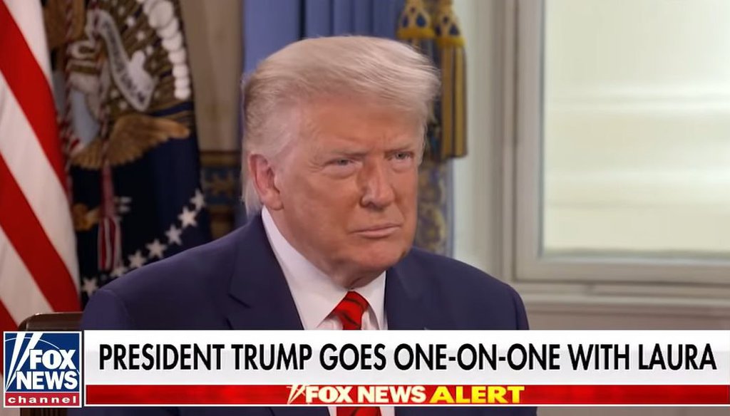 President Donald Trump sat for an interview with Fox News' Laura Ingraham on Aug. 31, 2020. (Screenshot)