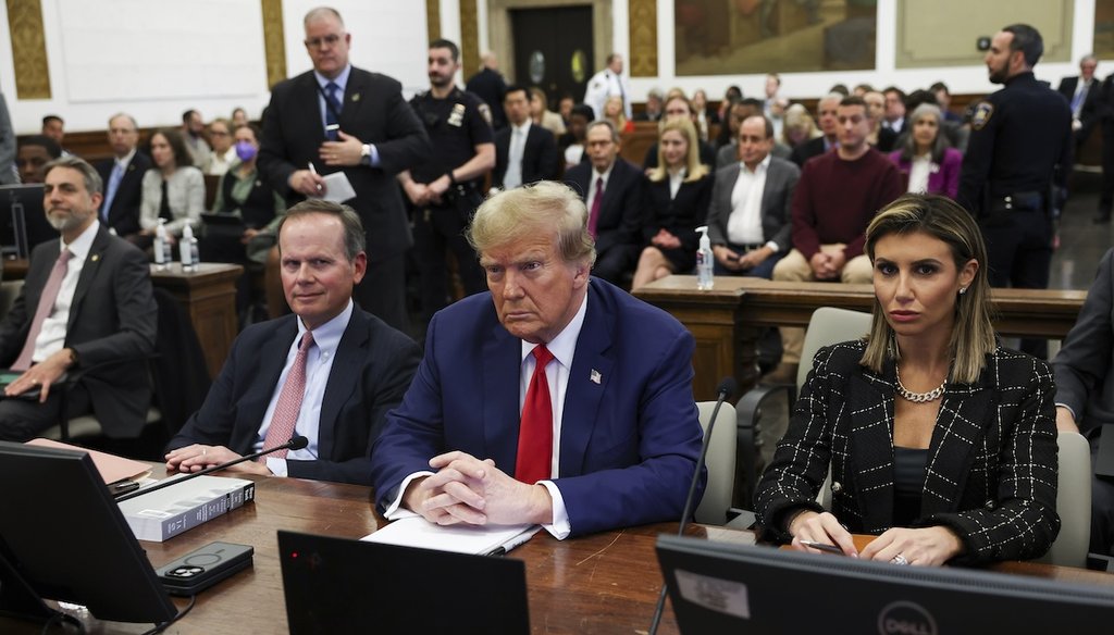 Former President Donald Trump, with lawyers Christopher Kise and Alina Habba, attends the closing arguments in the Trump Organization civil fraud trial at New York State Supreme Court in the Manhattan borough of New York, Jan. 11, 2024. (AP)