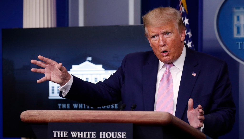 President Donald Trump speaks about the coronavirus in the James Brady Press Briefing Room of the White House, Wednesday, April 1, 2020, in Washington. (AP Photo/Alex Brandon)
