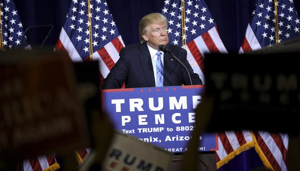Donald Trump, the Republican presidential nominee, speaks during a campaign event focused on immigration policy in Phoenix on Aug. 31, 2016. (New York Times)