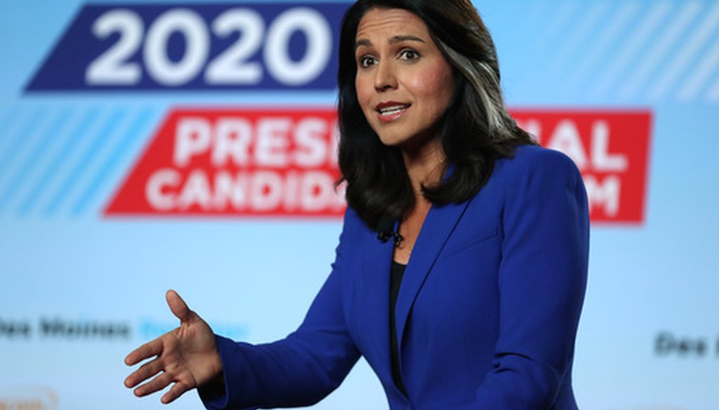 Democratic presidential candidate U.S. Rep. Tulsi Gabbard (D-HI) speaks during the AARP and The Des Moines Register Iowa Presidential Candidate Forum on July 17, 2019 in Cedar Rapids, Iowa. (Getty Images)