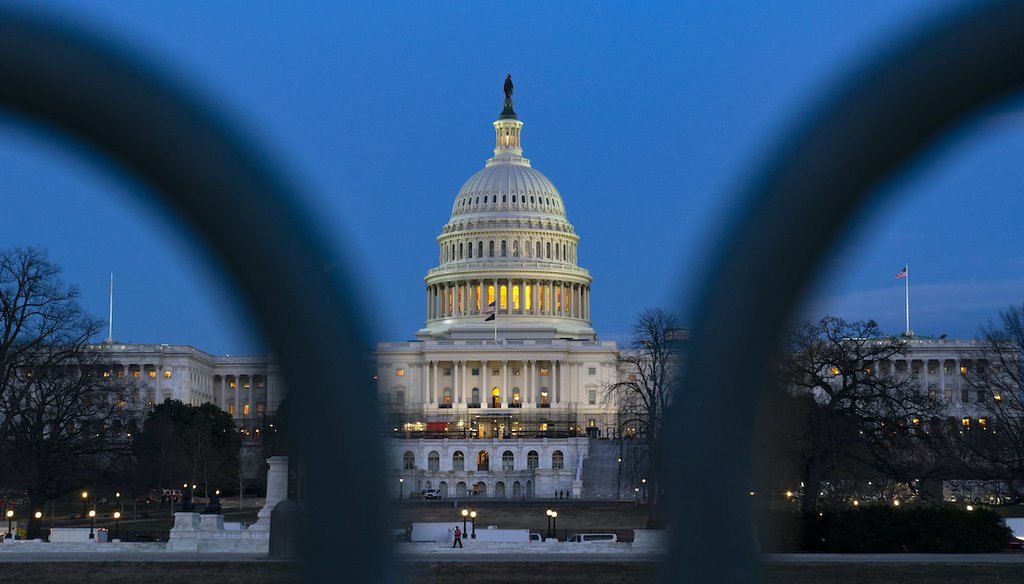 Barricades surround the U.S. Capitol at sunset before the State of the Union, Tuesday, March 1, 2022, in Washington. (AP)
