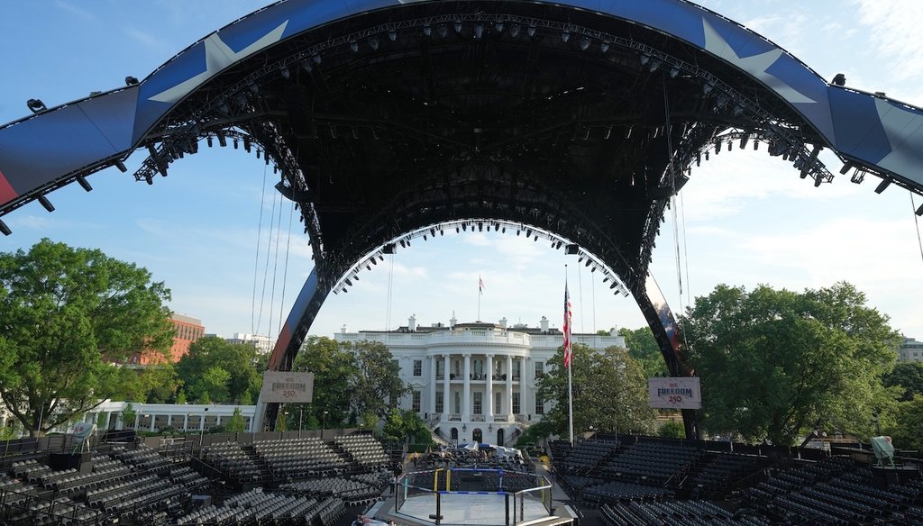 The arena for the UFC Freedom 250 fights on the South Lawn of the White House is photographed Thursday, June 11, 2026, in Washington. (AP Photo/Alex Brandon)