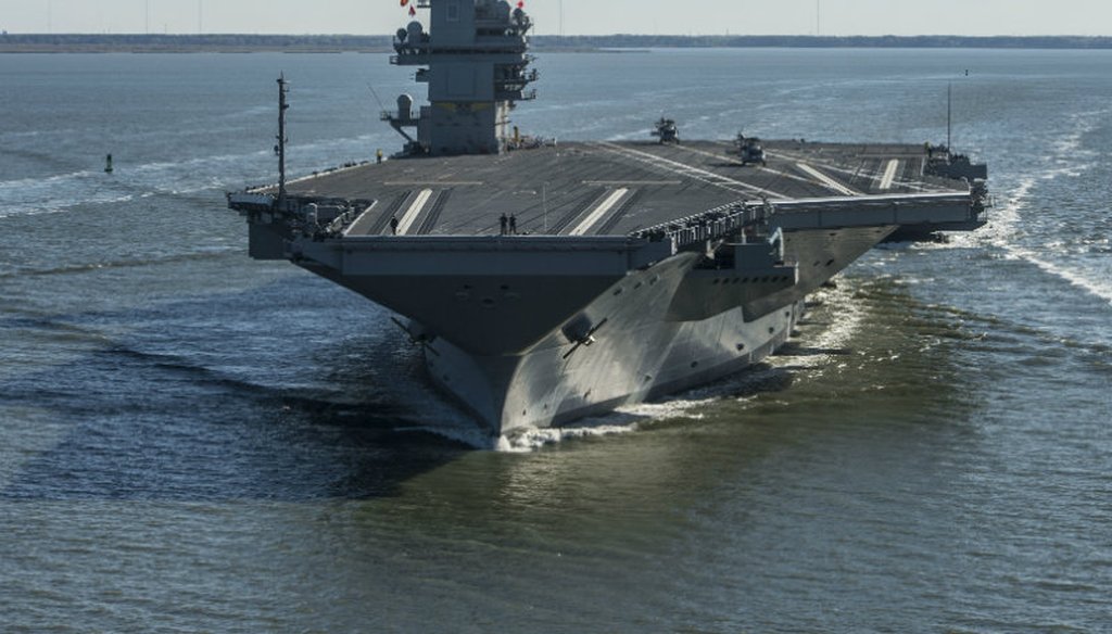 In this photo provided by the U.S. Navy, the USS Gerald R. Ford embarked on the first of its sea trials to test various state-of-the-art systems on its own power for the first time Saturday, April 8, 2017, from Newport News, Va.