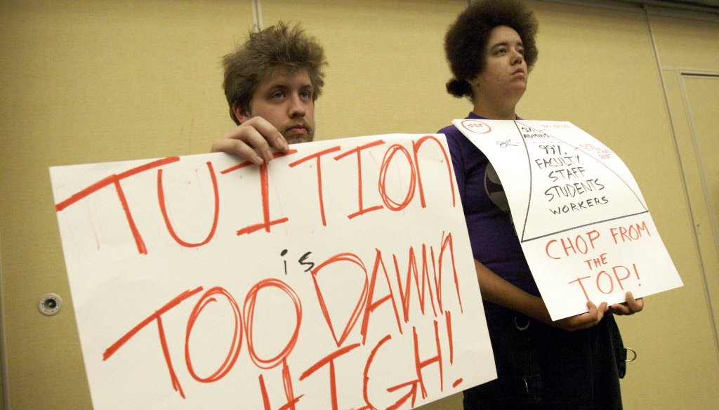 Students at the University of Wisconsin-Milwaukee protested tuition hikes in June 2012. UWM is part of the UW System, which is being criticized for accumulating cash reserves while raising tuition rates.