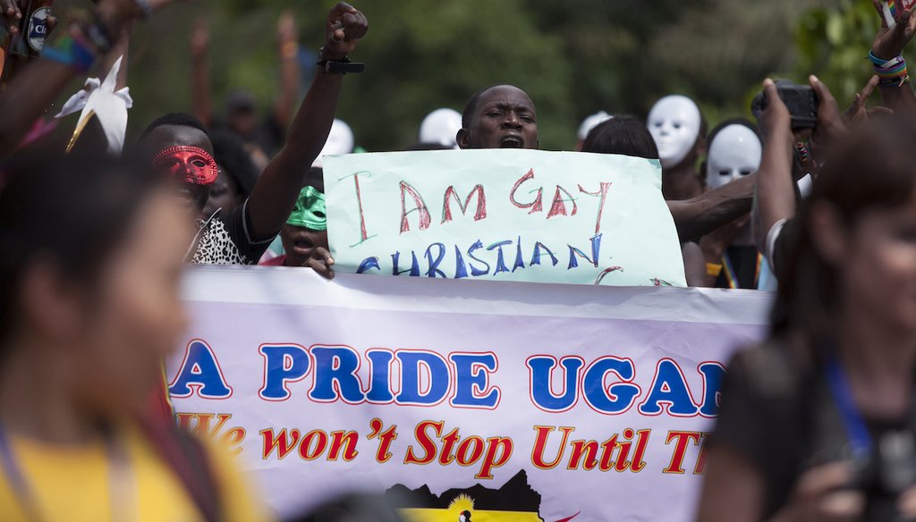 Ugandans take part in Pride celebrations in Entebbe, Uganda, on Aug. 9, 2014 (AP).