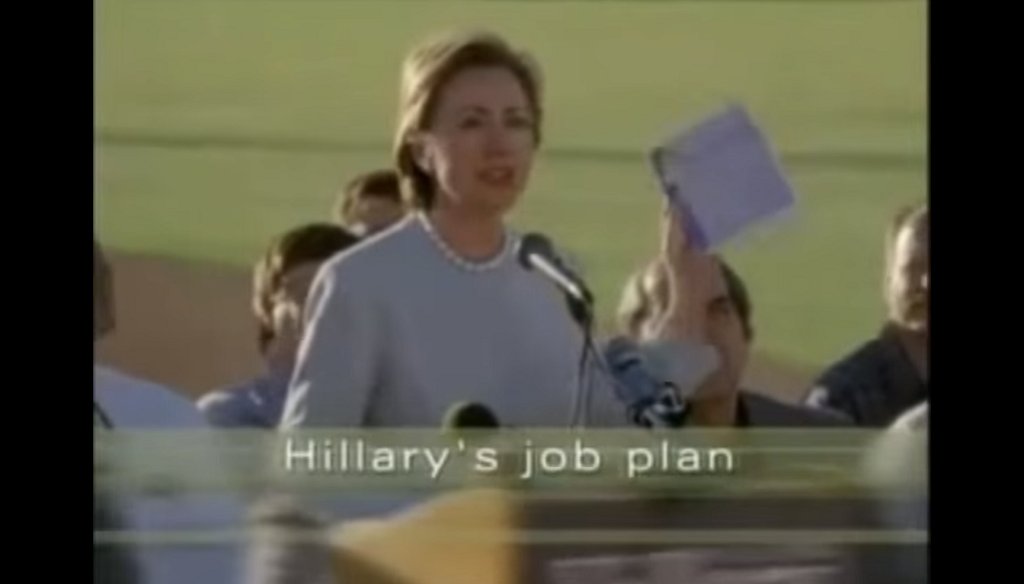 While running for senate in 2000, Hillary Clinton ran an ad campaign promising more jobs for upstate New York. (Image via Youtube)