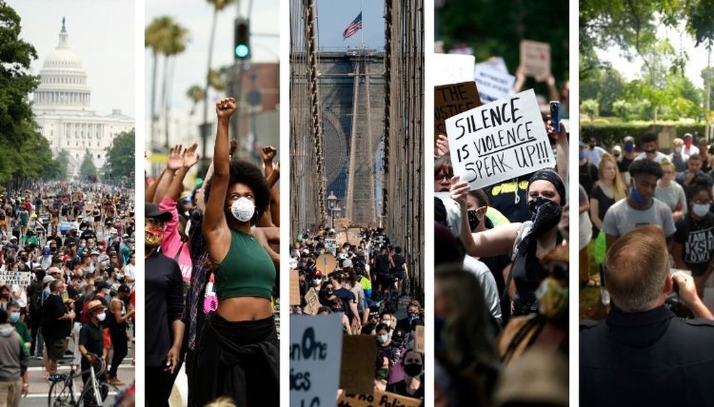 (From left): Protests in Washington D.C., Beverly Hills, Calif., New York City, St. Paul, Minn., and Kennesaw, Ga., during the first weekend of June 2020. (AP)