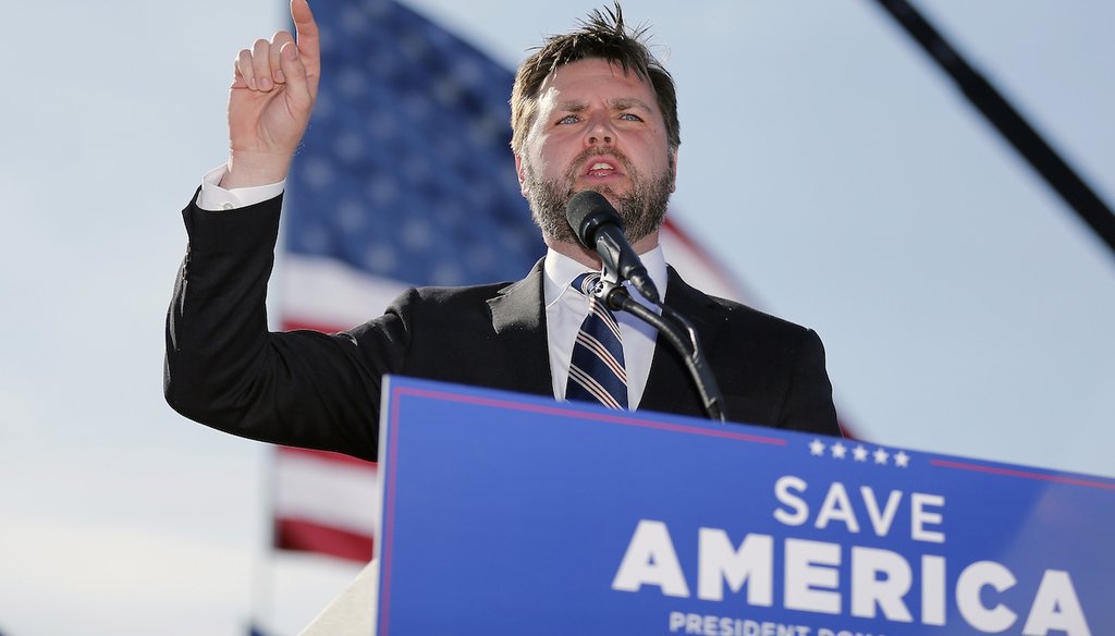 Ohio Republican U.S. Senate candidate J.D. Vance speaks at a rally with former President Donald Trump in Delaware, Ohio, on April 23, 2022. (AP)
