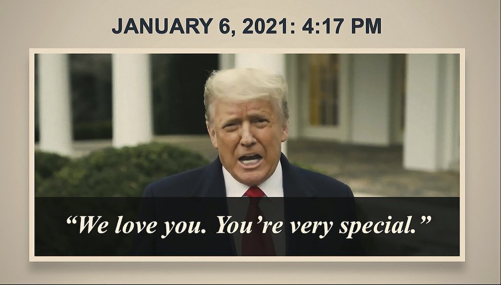 In this image from video, a video from Donald Trump is shown to senators as House impeachment manager Rep. Jamie Raskin, D-Md., speaks during the second impeachment trial of former President Donald Trump in the Senate at the U.S. Capitol. (AP)