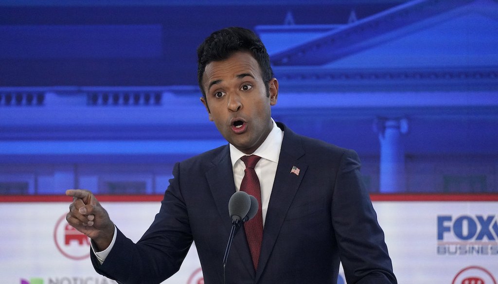 Businessman Vivek Ramaswamy speaks during a Republican presidential primary debate, Wednesday, Sept. 27, 2023, at the Ronald Reagan Presidential Library (AP)