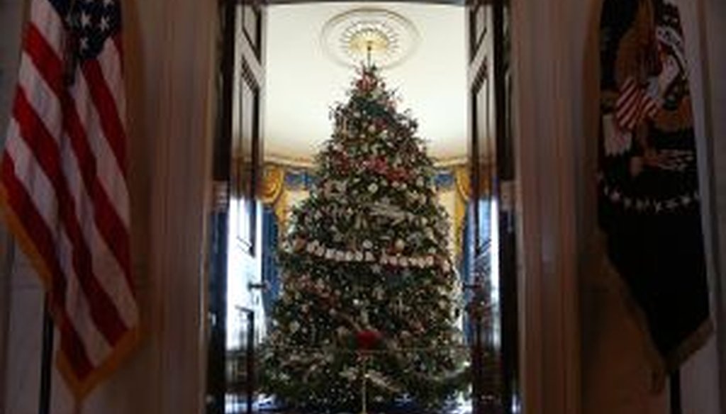 The official White House Christmas tree for 2012 stands in the Blue Room. (AP photo)