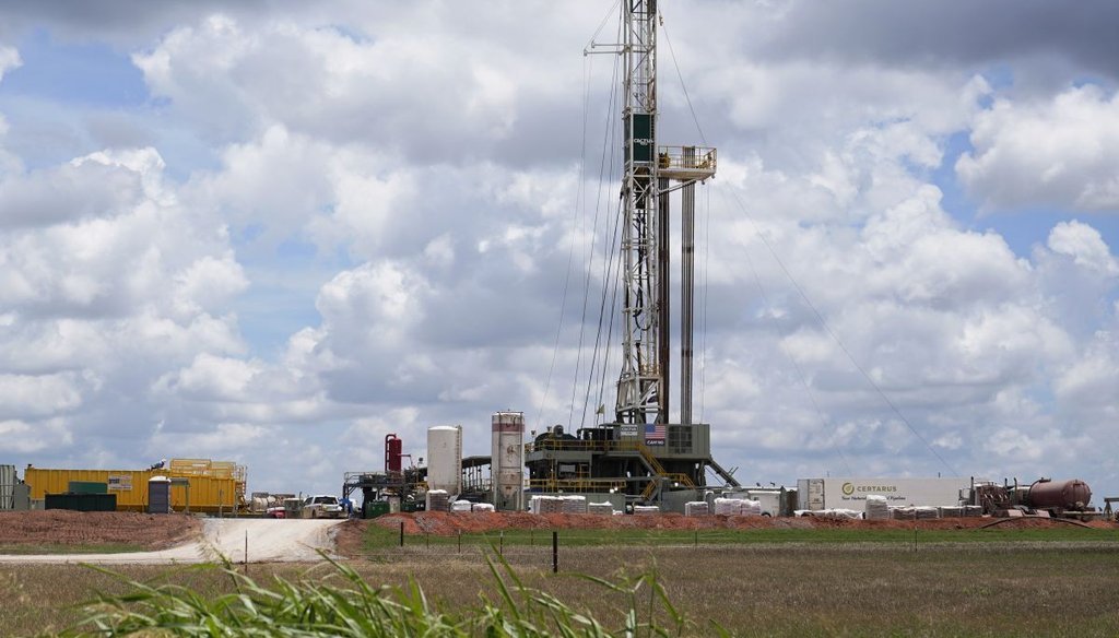 A drilling rig operated by Camino Natural Resources, LLC, an oil and natural gas company, in Calumet, Okla. (AP)