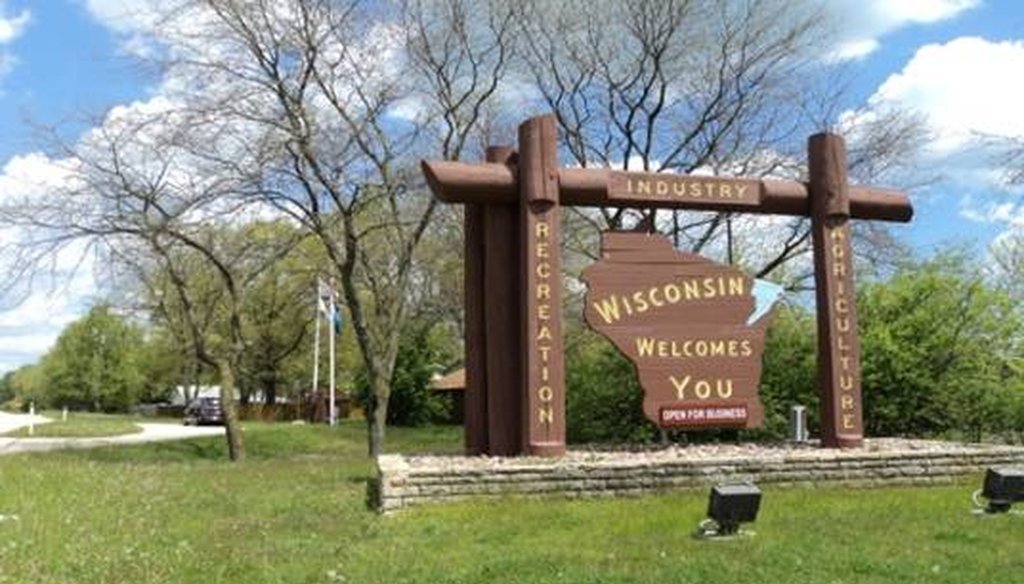 "Wisconsin Welcomes You" signs are posted near the state's borders.