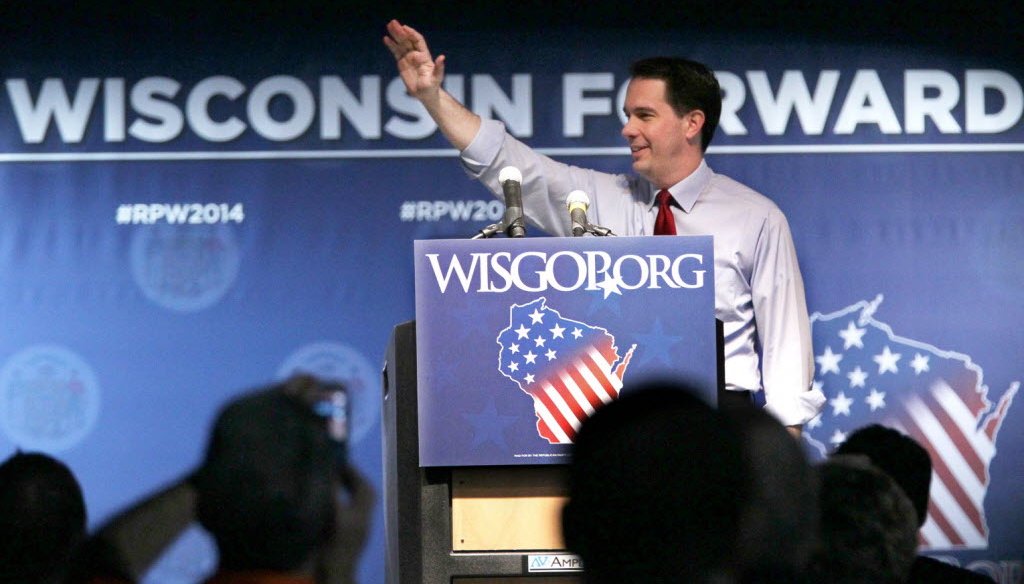Gov. Scott Walker promoted his re-election campaign at the Wisconsin Republican Party's annual convention in Milwaukee on May 3, 2014.