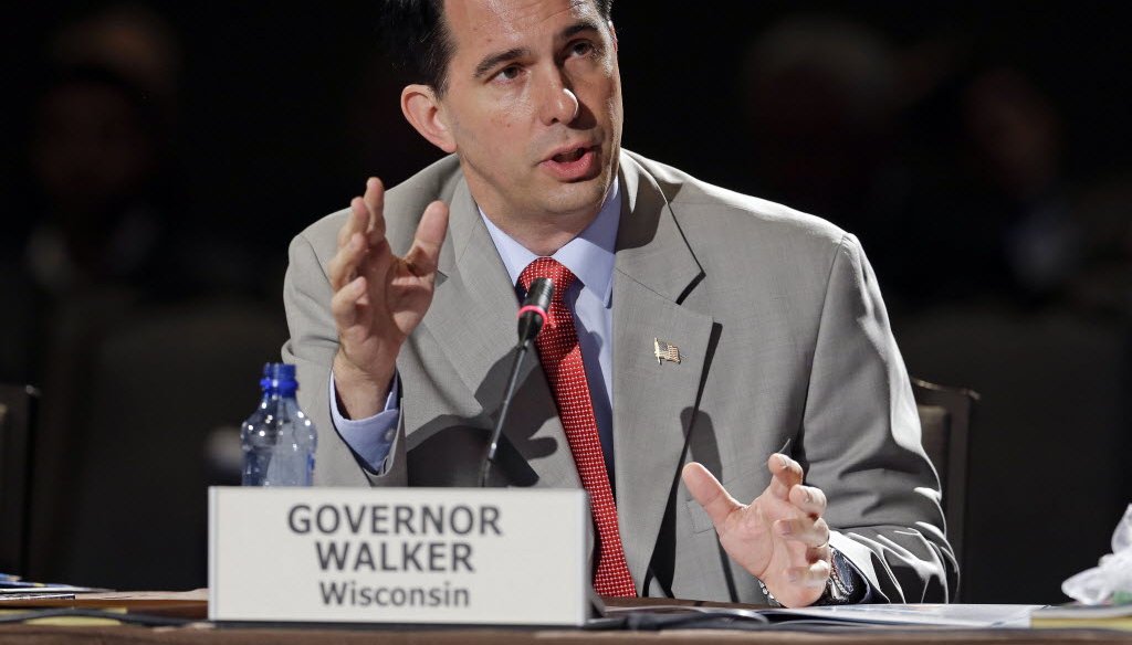 Wisconsin Gov. Scott Walker speaks during a meeting on jobs and education at the National Governors Association convention Saturday, July 12, 2014, in Nashville, Tenn.