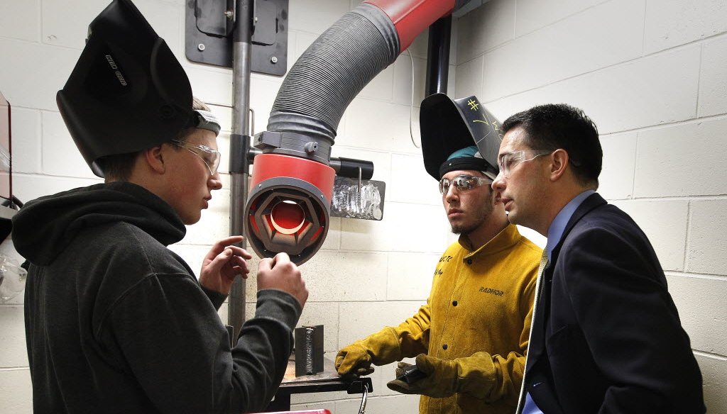 Gov. Scott Walker visited with welding students at Waukesha County Technical College in October 2013.