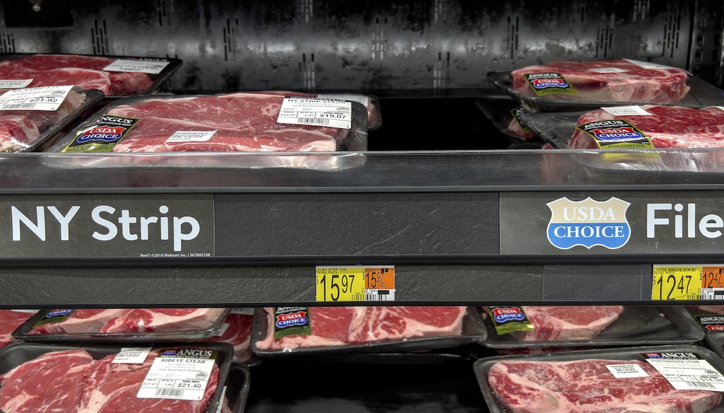 Steak sits on a meat produce shelf, ready to be purchased at a Walmart in Emporia, Kansas. Aug. 11, 2022