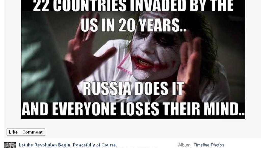 A reader sent us this Facebook meme, claiming that the United States had invaded 22 separate countries in the past two decades. Was it accurate?
