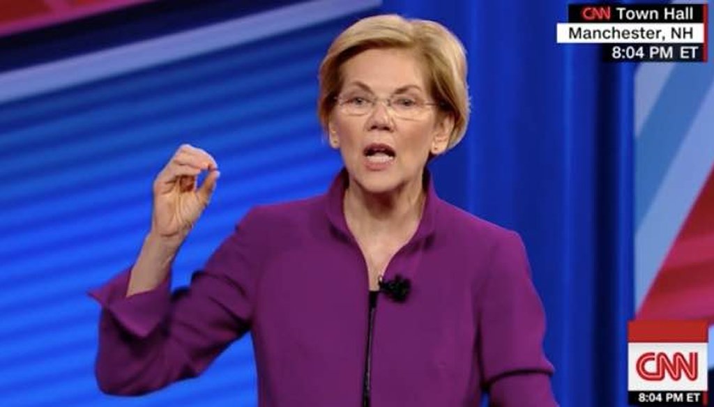 Sen. Elizabeth Warren described the revenues from her wealth tax on the top 0.1% of Americans at a CNN town hall. (Screenshot)