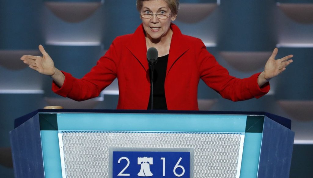 Sen. Elizabeth Warren (D-MA) gestures during night one of the Democratic National Convention in Philadelphia. (Getty Images)