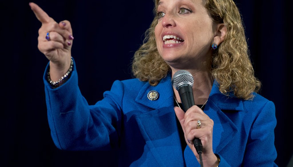 Democratic National Committee chair Debbie Wasserman Schultz is shown speaking in Florida in 2012. On Sept. 3, 2014, in Milwaukee, she criticized Wisconsin Gov. Scott Walker's record on women.