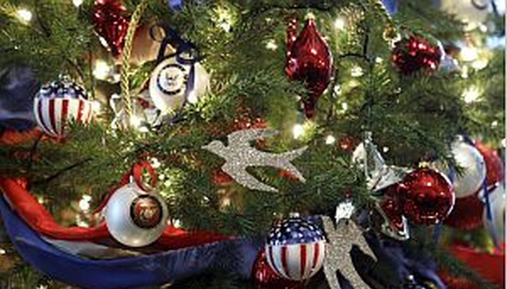 A military appreciation Christmas tree at the White House in Washington.