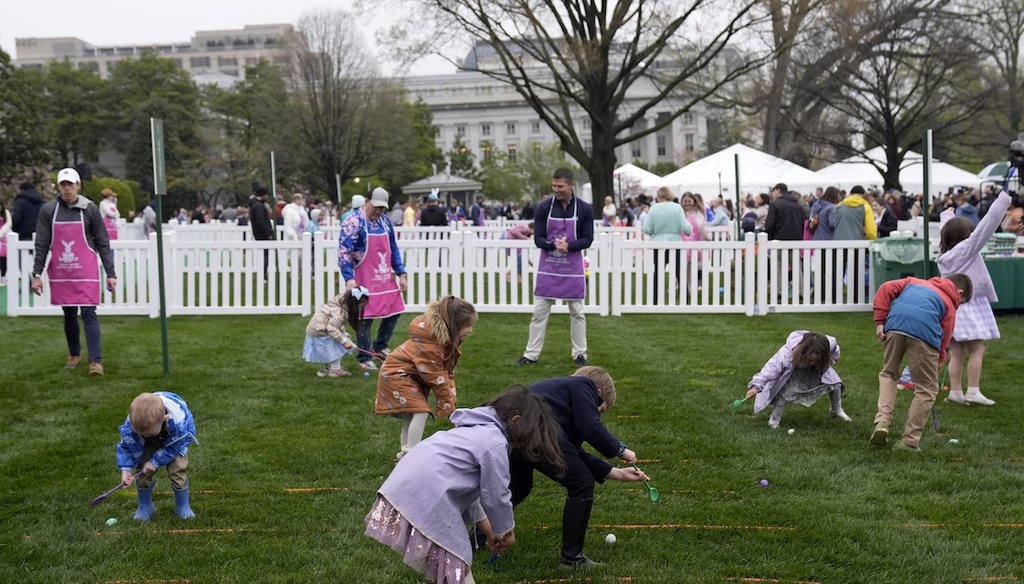 Children participate in the White House Easter Egg Roll on the South Lawn of the White House, April 1, 2024. (AP)