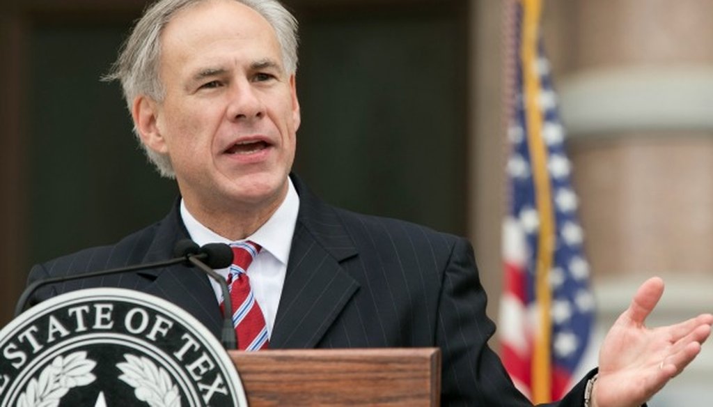 Gov. Greg Abbott, shown here speaking in November 2015, made a False claim about a United Nations arms trade treaty (Austin American-Statesman photo, Jay Janner).