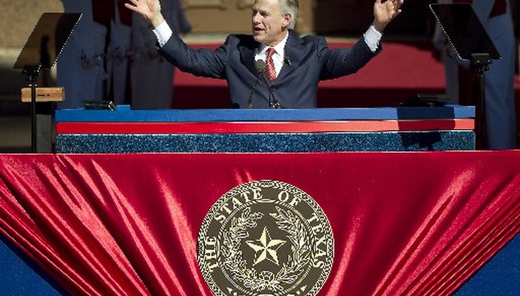 Gov. Greg Abbott, shown here after his swearing-in last month, spoke to a joint gathering of the Texas House and Senate on Tuesday (Austin American-Statesman, Ralph Barrera).