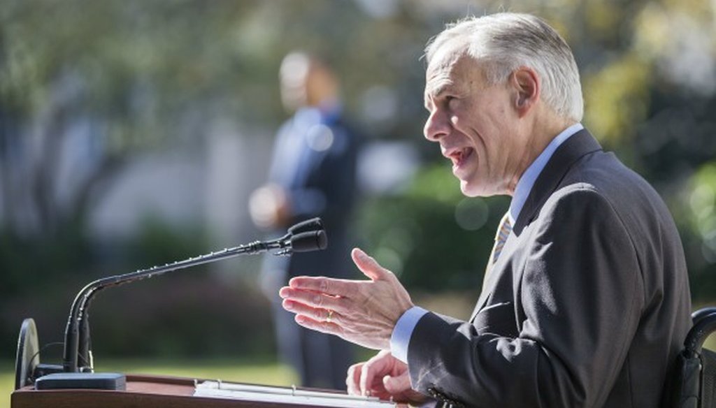 Texas Gov. Greg Abbott, speaking here outside the Governor's Mansion Dec. 11, 2017, has a mixed record in fulfilling his campaign promises (RICARDO B. BRAZZIELL, Austin American-Statesman).