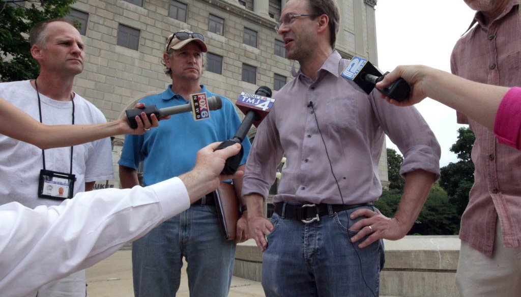 Milwaukee County Executive Chris Abele briefs the media outside the Milwaukee County Courthouse on Sunday, July 7, 2013, following a fire that shut down the building. Mike De Sisti/JS