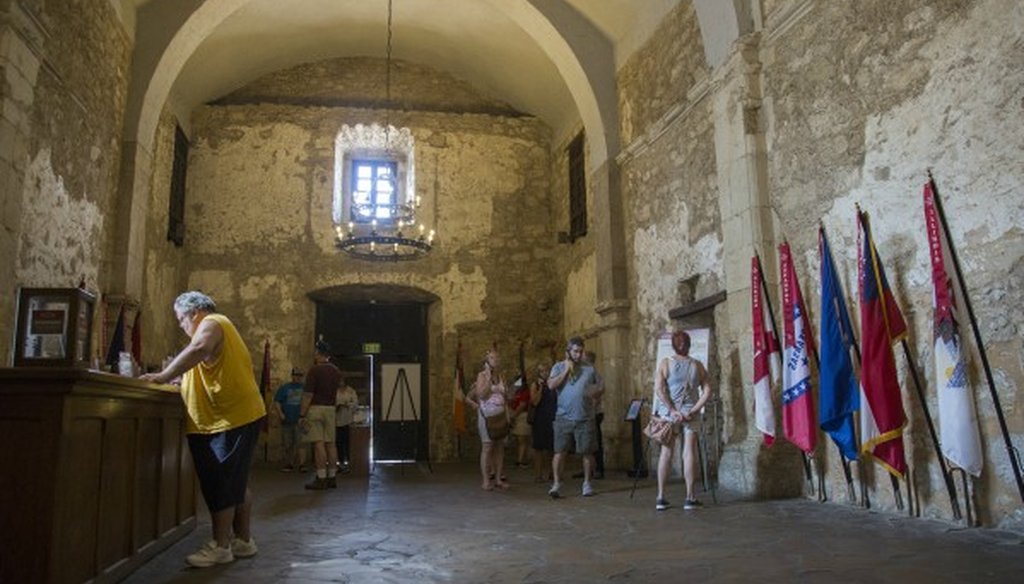 Visitors enter the Alamo on Monday, Oct. 2, 2017, in San Antonio. Portions of the building were blocked off from the public so Alamo staff members could monitor the decay of the building (ANA RAMIREZ, Austin American-Statesman).