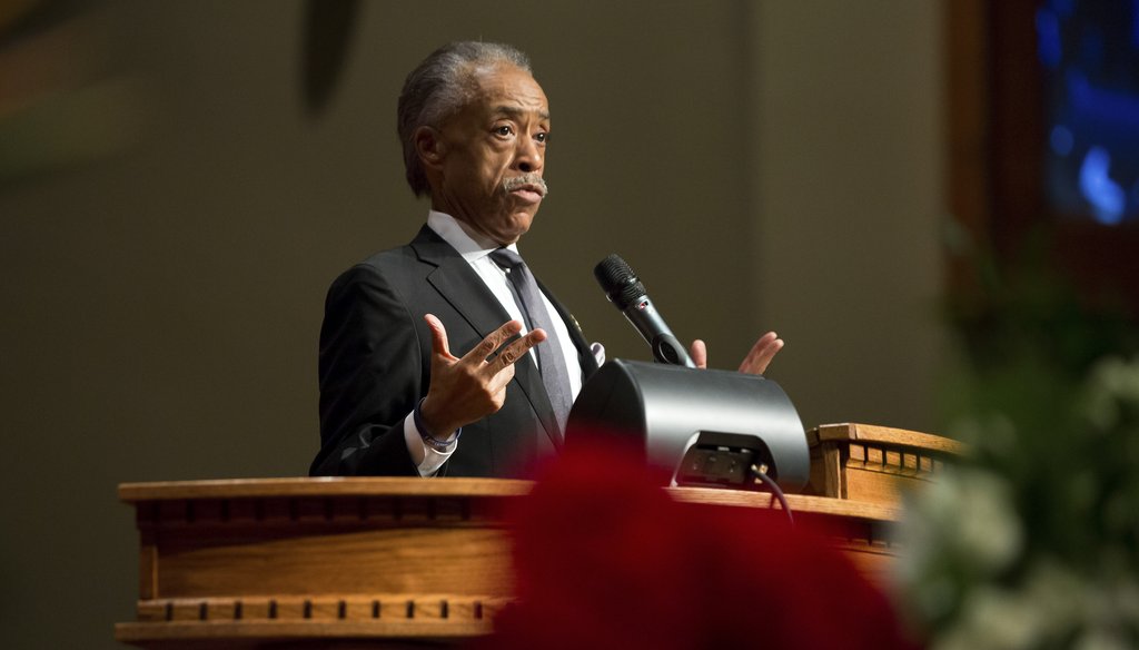 Al Sharpton delivers the eulogy at Michael Brown's funeral in St. Louis, Mo., on Aug. 25, 2014. New York Times photo.