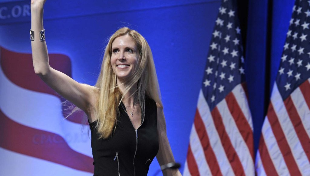 In this Feb. 12, 2011 file photo, Ann Coulter waves to the audience after speaking at the Conservative Political Action Conference in Washington. (AP Photo/Cliff Owen) 